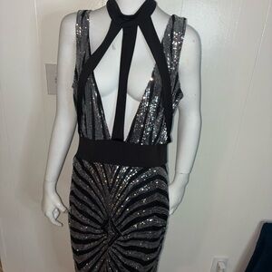 Elegant Black and Silver Sequin Dress